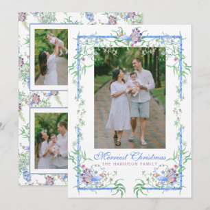 Watercolor Chinoiserie Peacock Garden Frame Photo Holiday Card