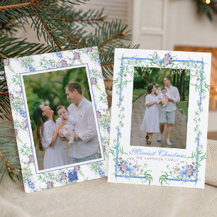 Watercolor Chinoiserie Peacock Garden Frame Photo Holiday Card