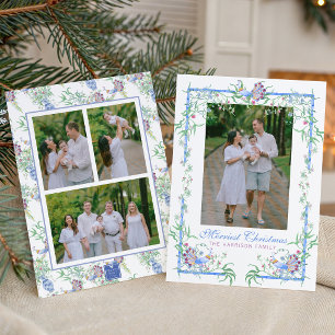 Watercolor Chinoiserie Peacock Garden Frame Photo Holiday Card