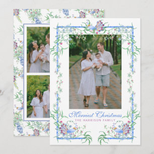 Watercolor Chinoiserie Peacock Garden Frame Photo Holiday Card