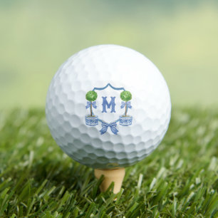 Watercolor Chinoiserie Topiary Monogram Crest Golf Balls