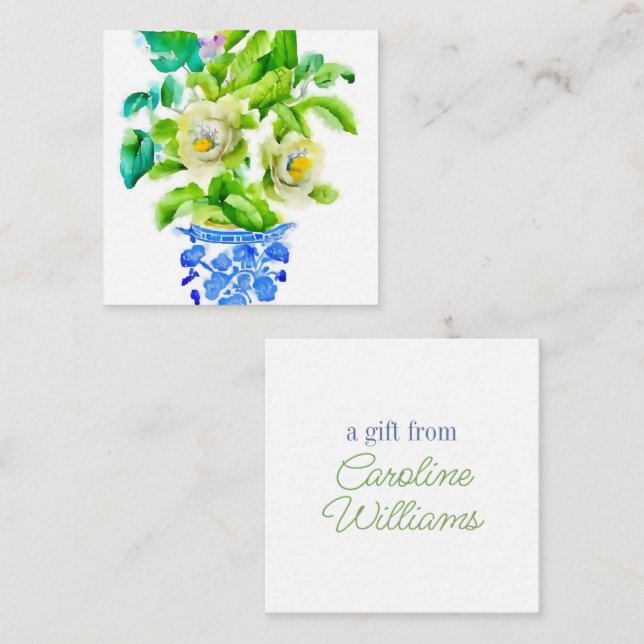 Watercolor Chinoiserie Vase with Flowers Enclosure Card (Front/Back)