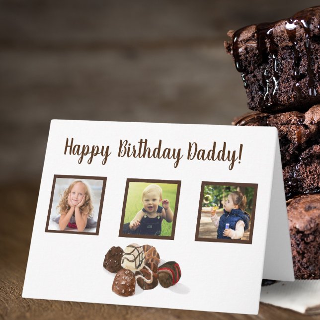 Watercolor Chocolate  3 Photo Collage Birthday Card (Indulge in sweetness: Chocolate collage. Personalize with 3 cherished memories.)