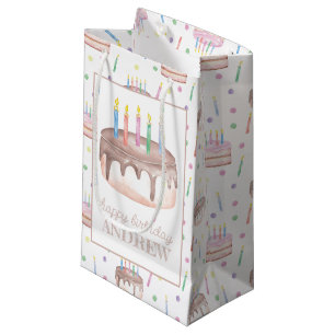 Watercolor Chocolate Birthday Cake Personalised Small Gift Bag
