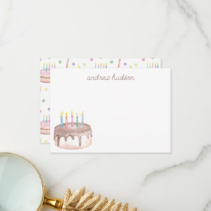 Watercolor Chocolate Birthday Cake Personalised Thank You Card
