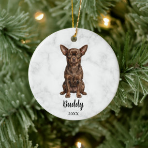 Watercolor Chocolate Chihuahua Name Dog Memorial Ceramic Ornament