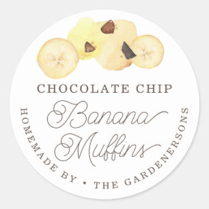 Watercolor Chocolate Chip Banana Muffins Classic Round Sticker