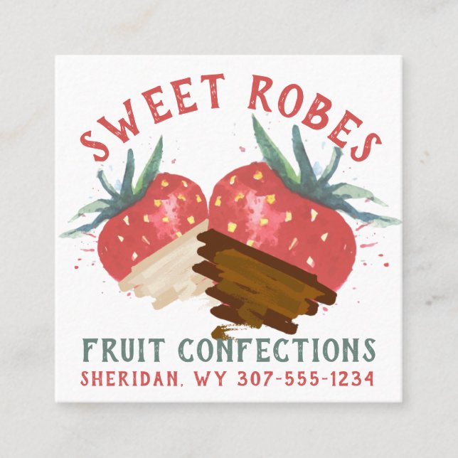 watercolor chocolate covered strawberry confection square business card (Front)