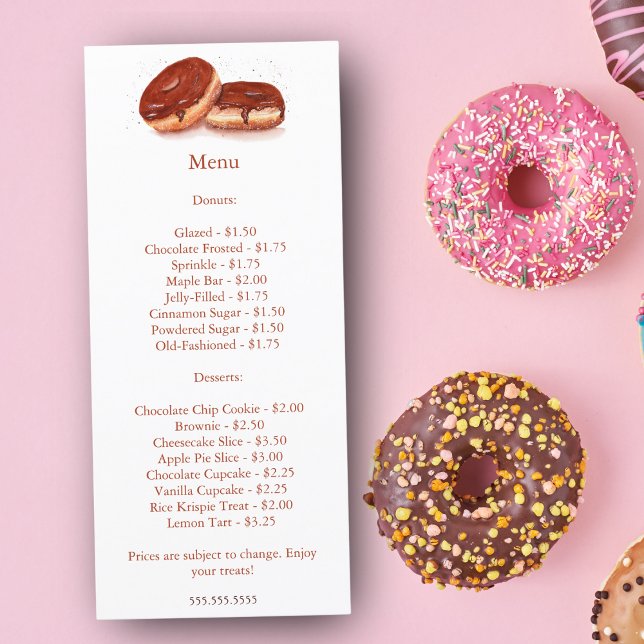 Watercolor Chocolate Glazed Doughnuts Price Menu (Enhance Your Bakery's Charm: Display Our Watercolor Chocolate Glazed Donuts Price Menu.)
