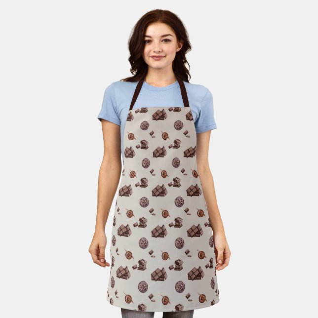 Watercolor Chocolate Pattern  Apron (Worn)