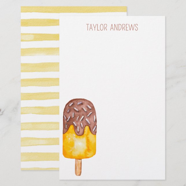 Watercolor Chocolate Popsicle Personalised Stationery (Front/Back)