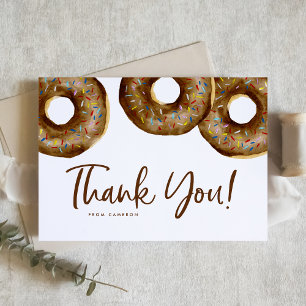 Watercolor Chocolate Sprinkle Doughnuts Birthday Thank You Card