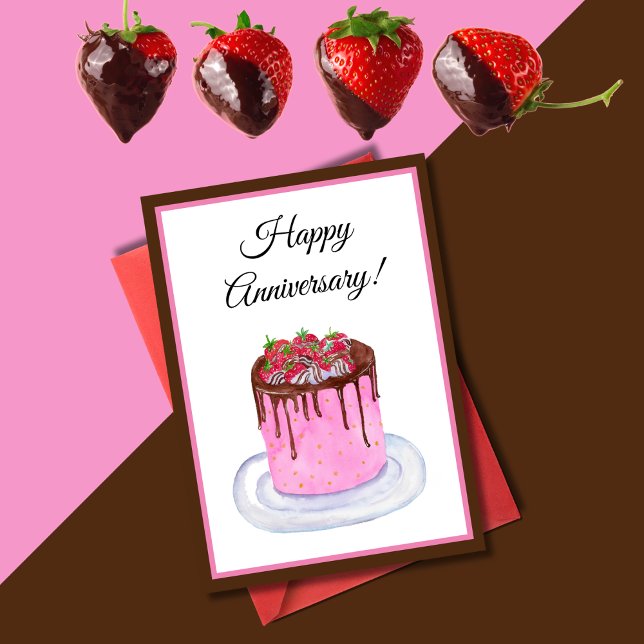 Watercolor Chocolate Strawberry Happy Anniversary Card (Creator Uploaded)