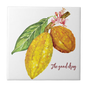 Watercolor chocolate tree fruit ceramic tile