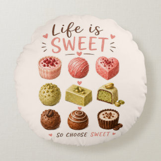 Watercolor Chocolates – French Patisserie Cafe Round Cushion
