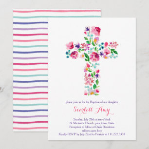 watercolor Christening invitations, pink purple Invitation