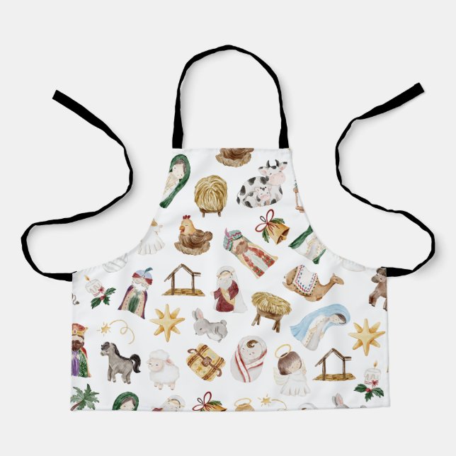 Watercolor Christian Christmas Nativity Apron (Front)