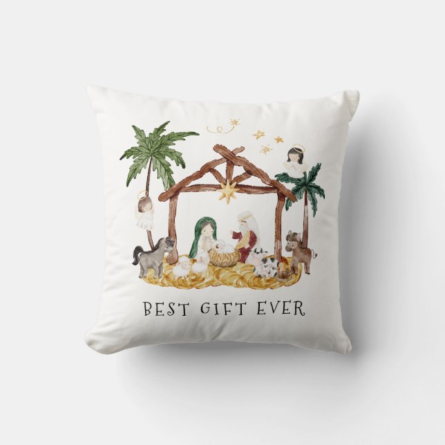 Watercolor Christian Christmas Nativity Cushion (Front)
