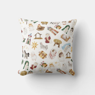 Watercolor Christian Christmas Nativity Cushion