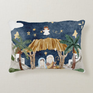 Watercolor Christian Christmas Nativity Decorative Cushion