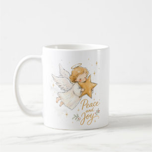 Watercolor Christmas Angel with Star Coffee Mug