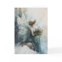Watercolor Christmas Aqua Fairy in Snowy Field