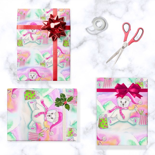 Watercolor Christmas Baby Polar Bear Wrapping Paper (Creator Uploaded)