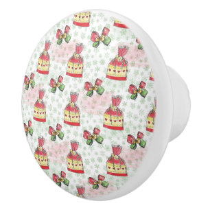 Watercolor christmas bag of sweets ceramic knob