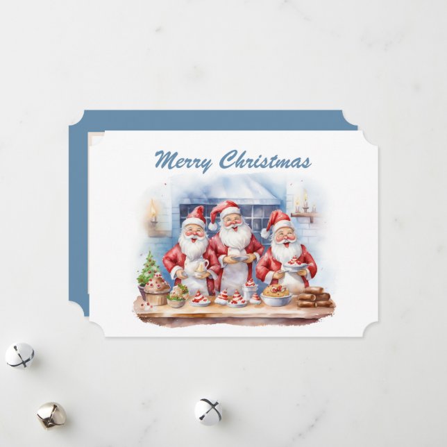watercolor Christmas baking Santa add text Holiday Card (Front/Back In Situ)