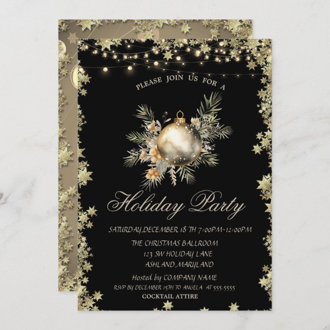Watercolor Christmas Ball Branches Stars Holiday Invitation (Front/Back)