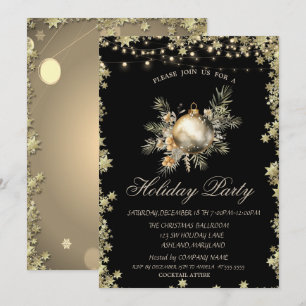 Watercolor Christmas Ball Branches Stars Holiday Invitation