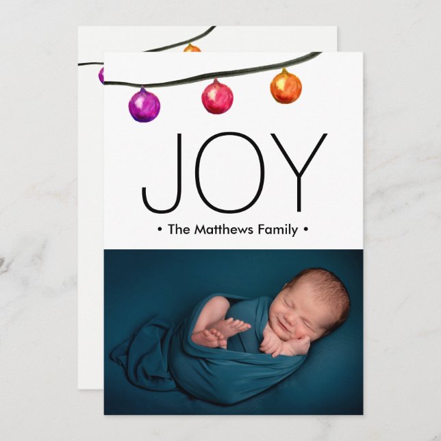Watercolor Christmas Balls Baby boy photo  Holiday Card (Front/Back)