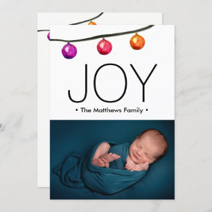 Watercolor Christmas Balls Baby boy photo Holiday Card