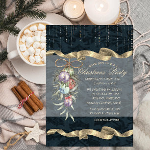 Watercolor Christmas Balls,Damask Christmas Party Invitation