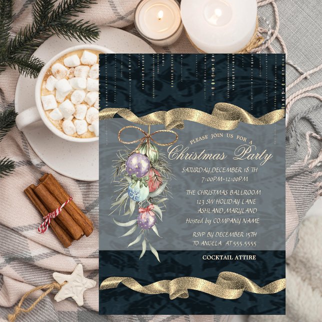 Watercolor Christmas Balls,Damask Christmas Party Invitation (Creator Uploaded)