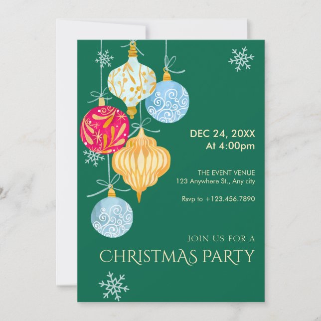 Watercolor christmas balls  invitation (Front)