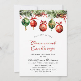 Watercolor Christmas Balls Ornament Exchange Invitation