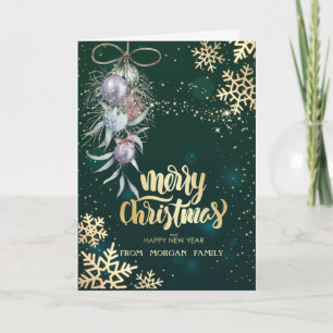 Watercolor Christmas Balls,Snowflakes Green  Holiday Card