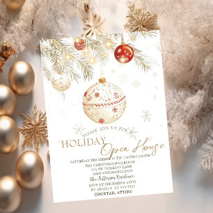 Watercolor Christmas Balls Sparkle Open House Invitation