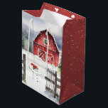 Watercolor Christmas Barn With Snowman Medium Gift Bag<br><div class="desc">Red barn with green Christmas wreath,  snowman,  and rustic old fence in snowflakes.
Text on backside can be edited or deleted.</div>
