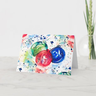 Watercolor Christmas Baubles Holiday Greeting Card