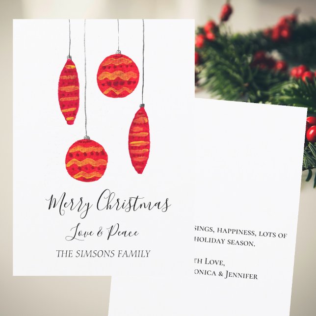 Watercolor Christmas Baubles Merry and bright Holiday Card (Creator Uploaded)