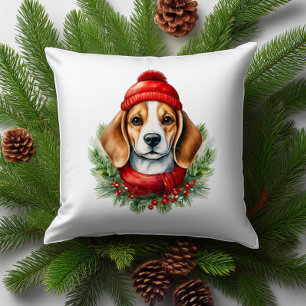 Watercolor Christmas Beagle Dog  Cushion