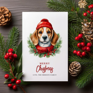 Watercolor Christmas Beagle Dog Holiday Card
