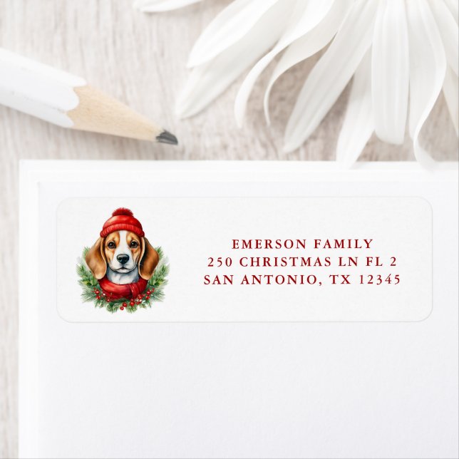 Watercolor Christmas Beagle Dog Return Address Label (Insitu)