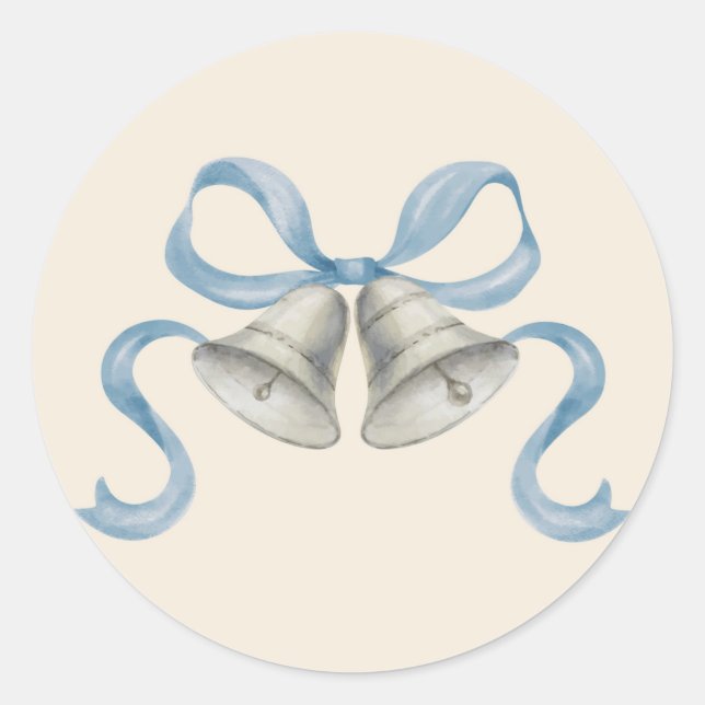 Watercolor Christmas Bells & Bow Sticker - Blue (Front)