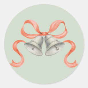 Watercolor Christmas Bells & Bow Sticker - Red