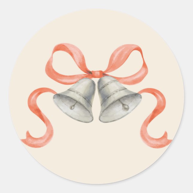 Watercolor Christmas Bells & Bow Sticker - Red (Front)