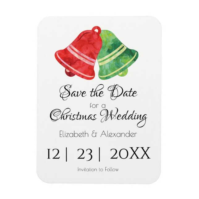 Watercolor Christmas Bells/ Wedding /Save the Date Magnet (Vertical)