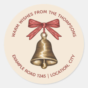 Watercolor Christmas Bells With Name And Address Classic Round Sticker